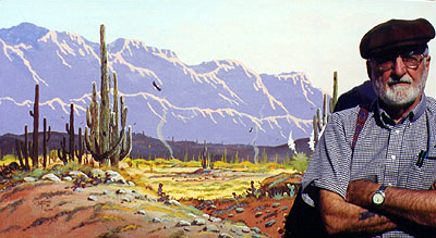 William T. Zivic in front of one of his Arizona landscape paintings